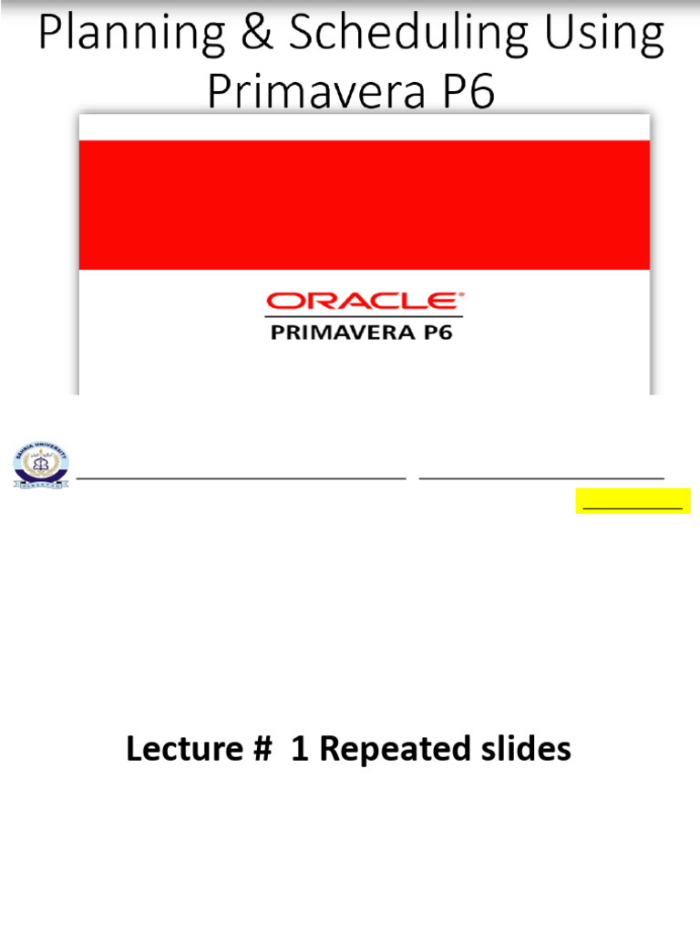 Primavera Lecture 2 | PDF