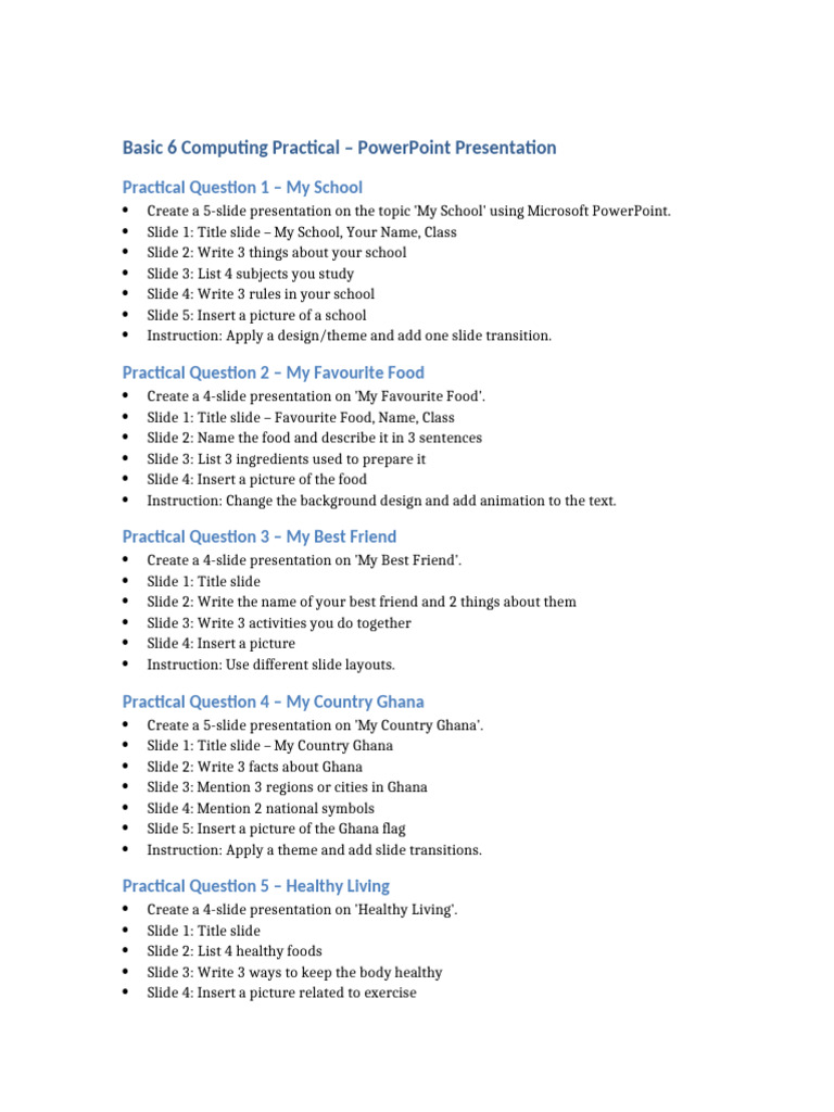 Basic6 Powerpoint Practical Questions | PDF