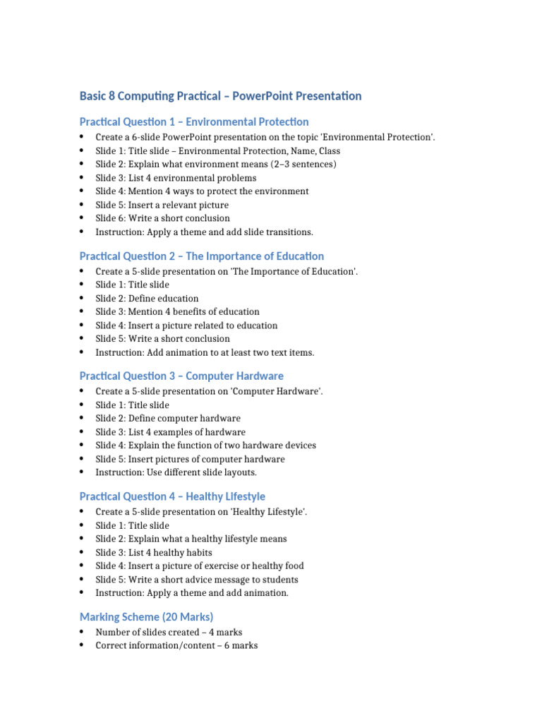Basic8 Powerpoint Practical Questions | PDF