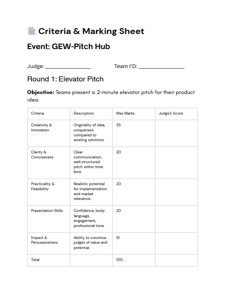 ? Criteria & Marking Sheet PITCH HUB - 20260211 - 191550 - 0000 | PDF