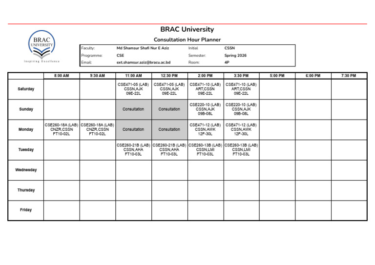 2026 Spring CSE Routine (CSSN) | PDF