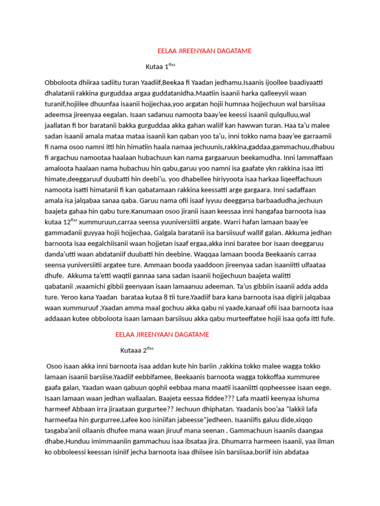 Eelaa Jireenyaa | PDF