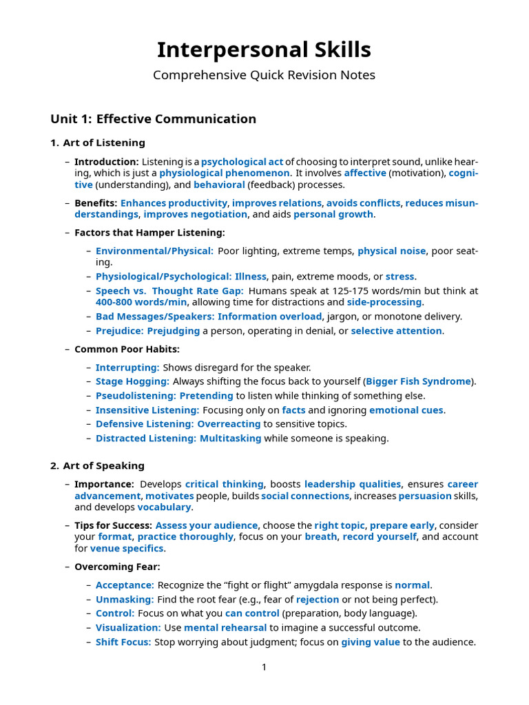 Interpersonal Skills - Complete Revision | PDF