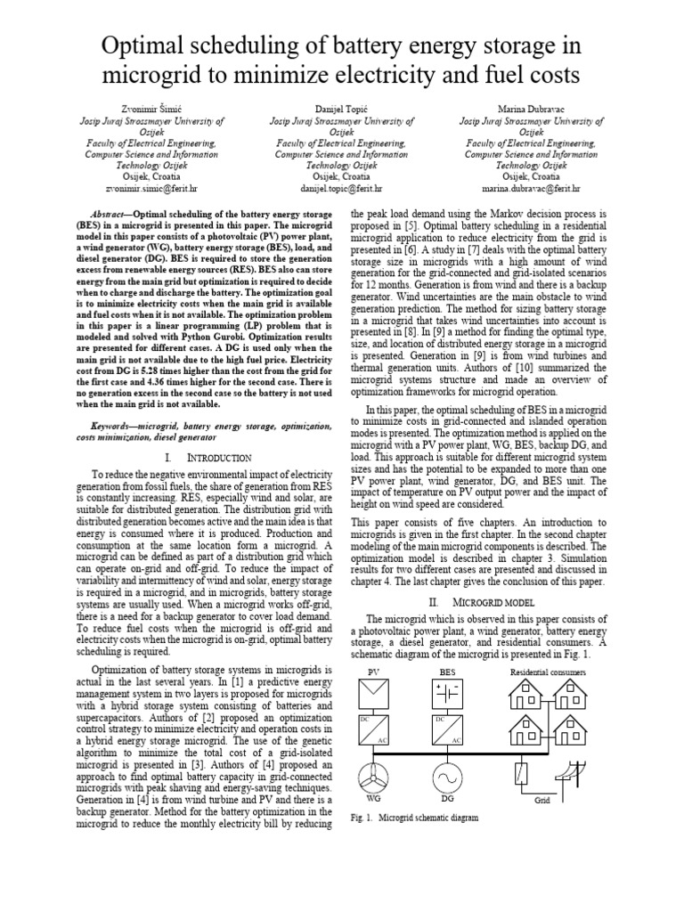 Optimal Scheduling of Battery Energy Storage in Microgrid To Minimize ...