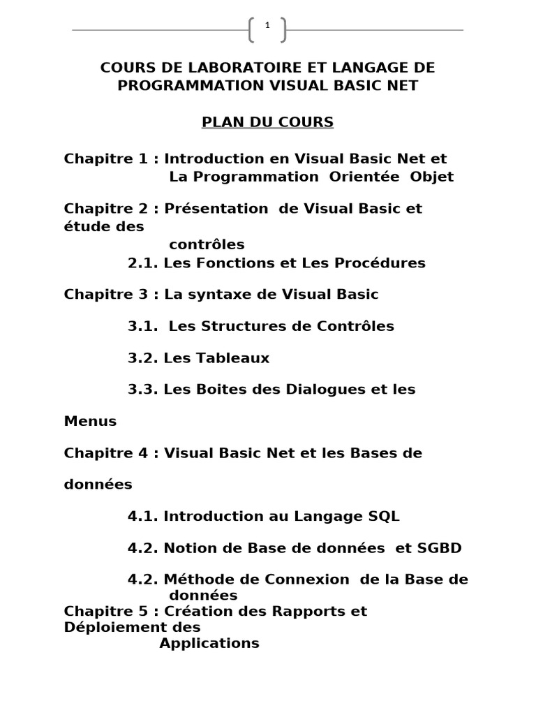 Cours de Programmation Visual Basic Net | PDF