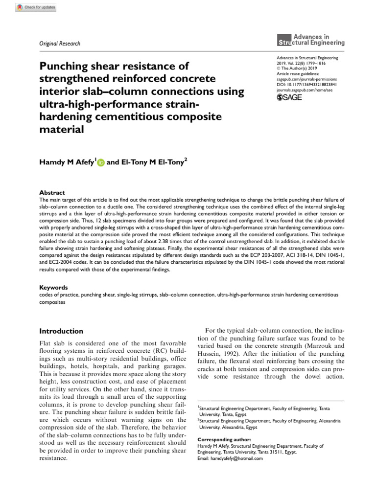 Punching Shear Resistance of Strengthened Reinforced Concrete Interior ...