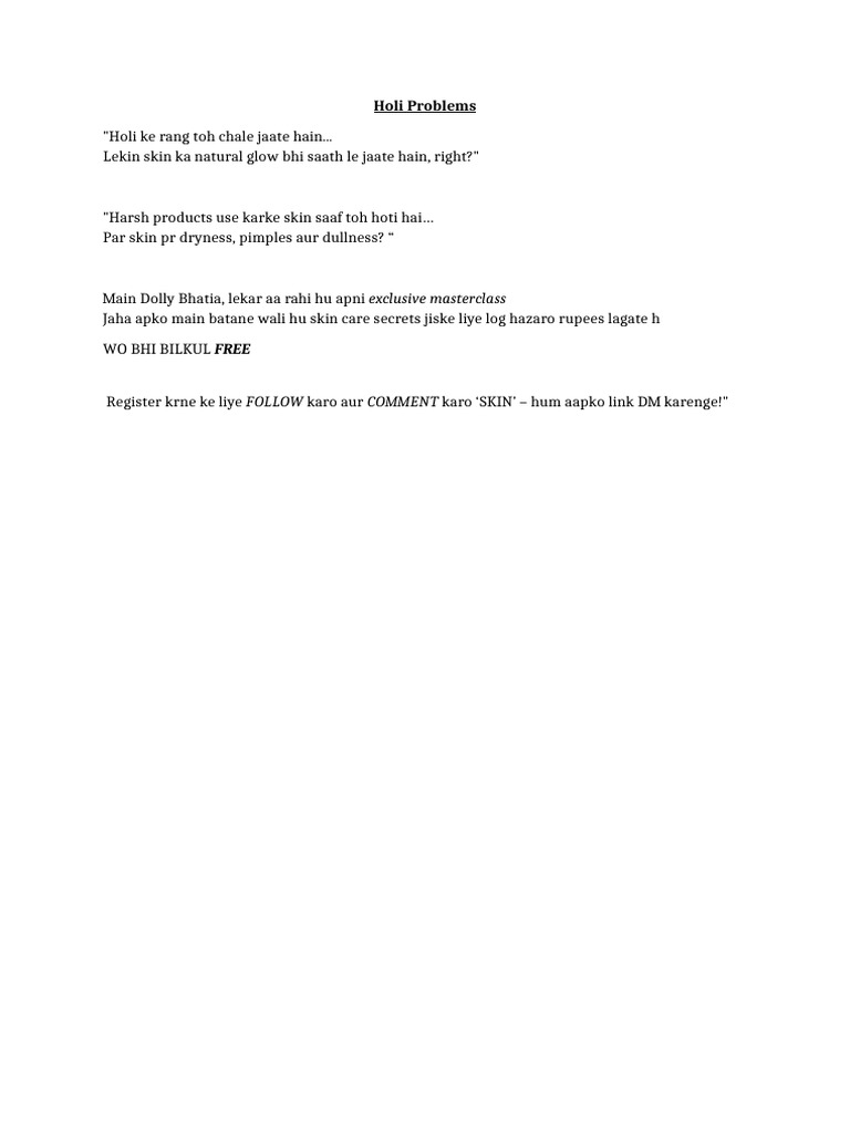 Dolly Bhatia Holi Masterclass Final Script | PDF