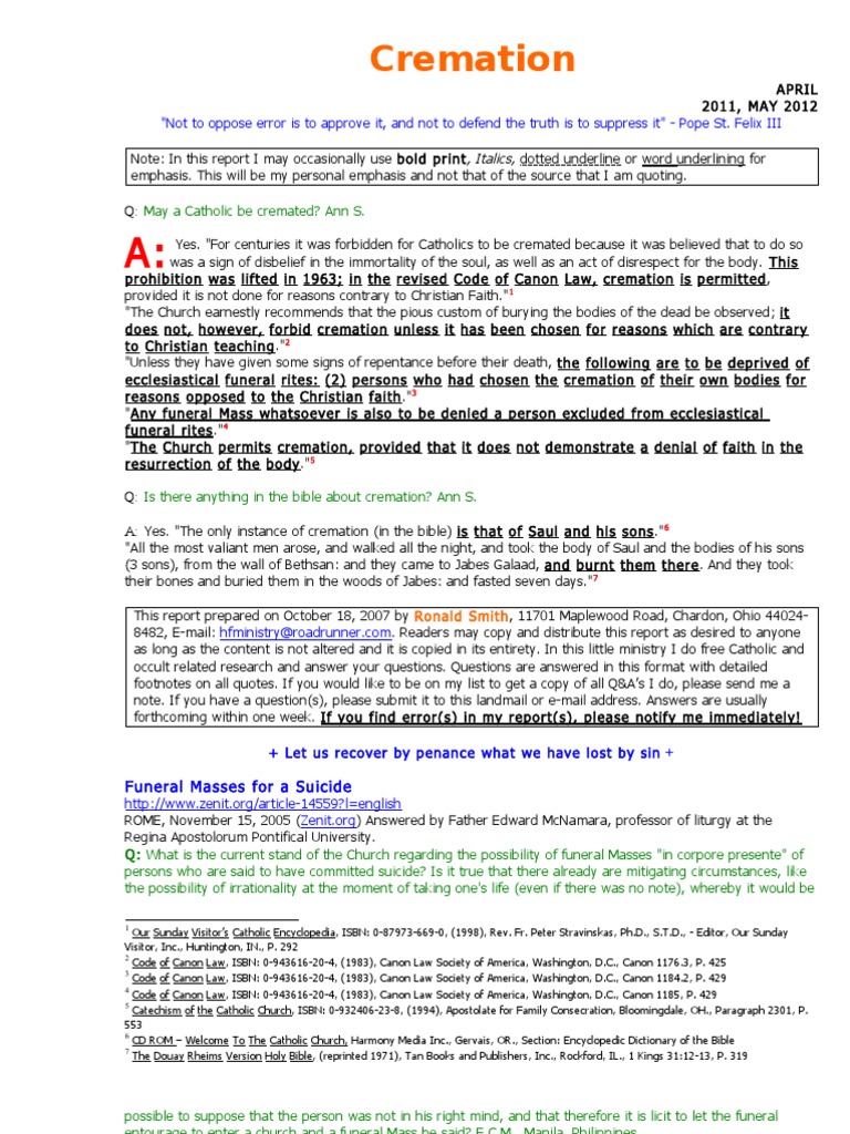 Cremation Burial and Funeral Masses | PDF | Cremation | Funeral