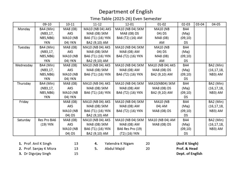 Time-Table 25-26 Even Sem | PDF