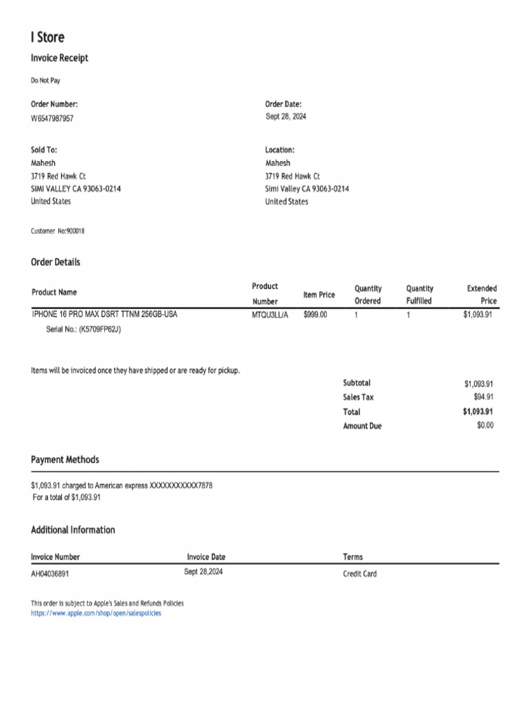 16 Pro Max Invoice | PDF