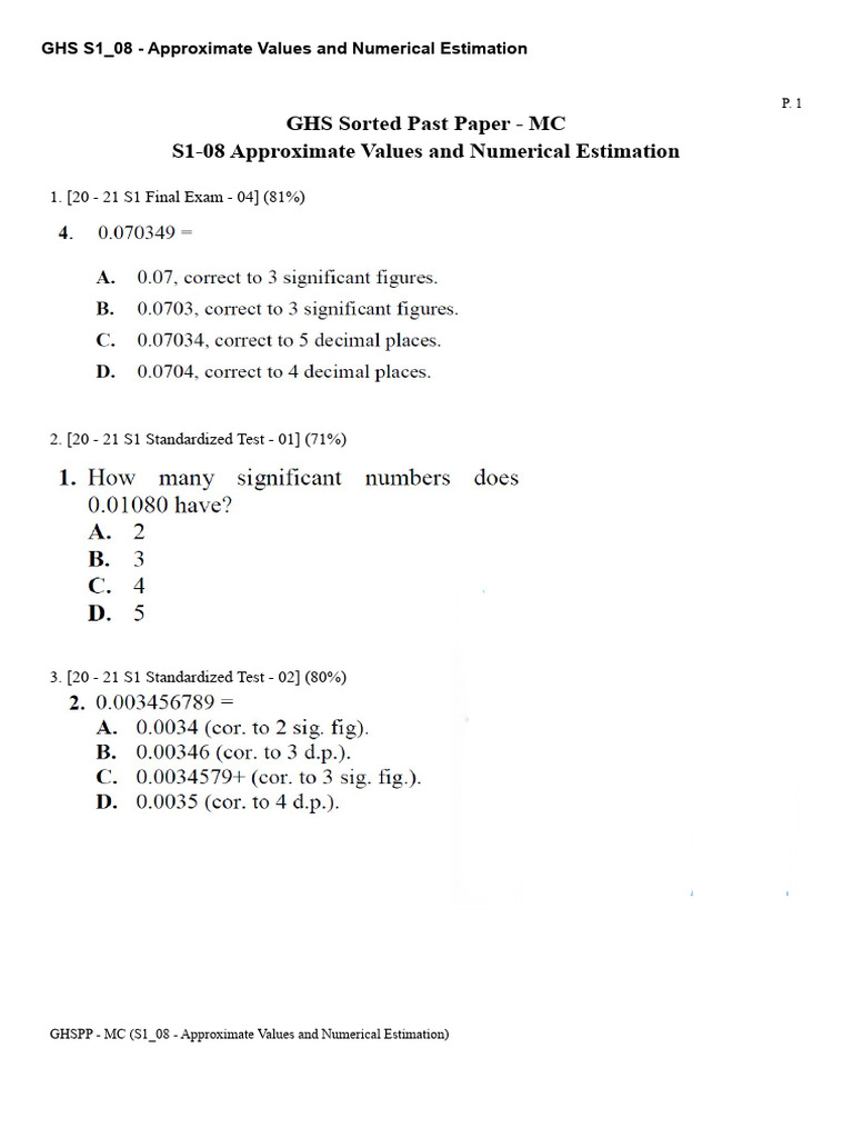 Approximate Values and Numerical Estimation | PDF