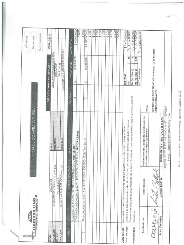 Orden de Servicio #Obta-25077 | PDF