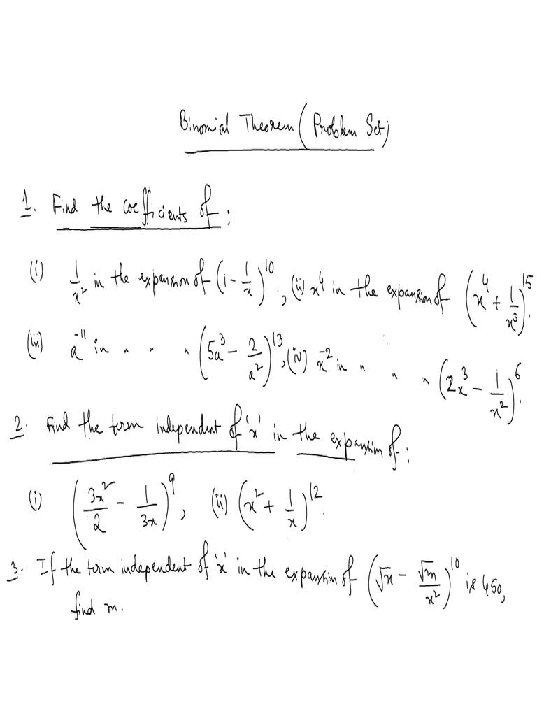 Binomial Theorem (Problem Set) | PDF