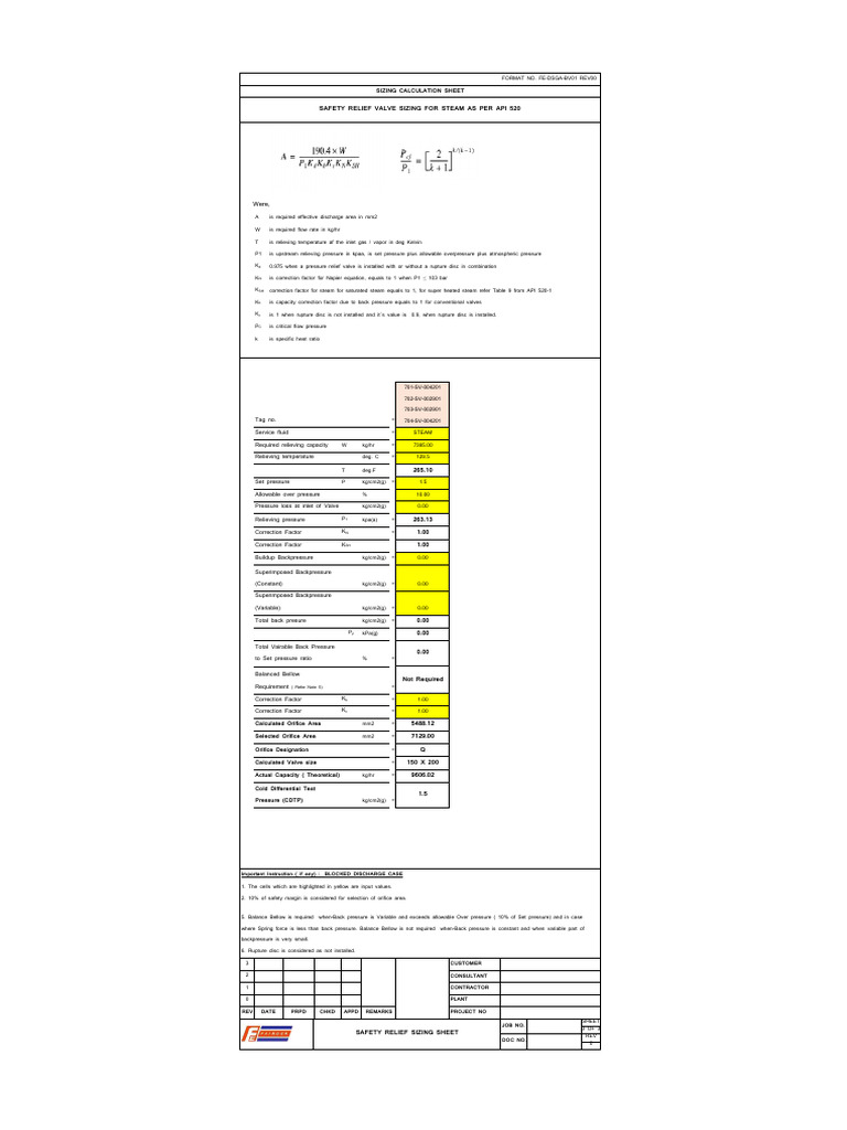 Sizing Calculation Sheet | PDF