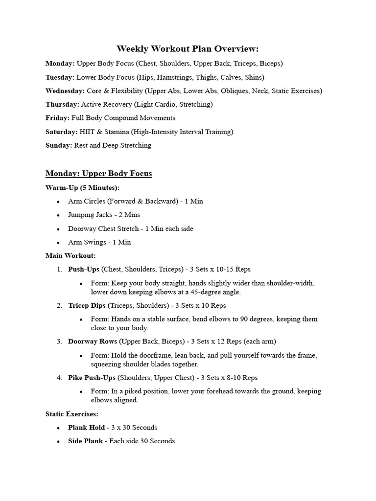 Weekly Workout Plan | PDF