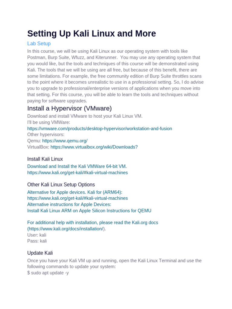 Setting Up Kali Linux and More | PDF