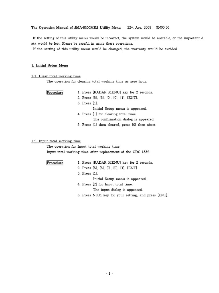 JMA-5300MK2 Utility Menus | PDF