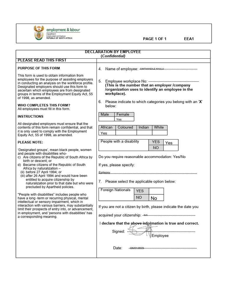 EEA1 Form | PDF