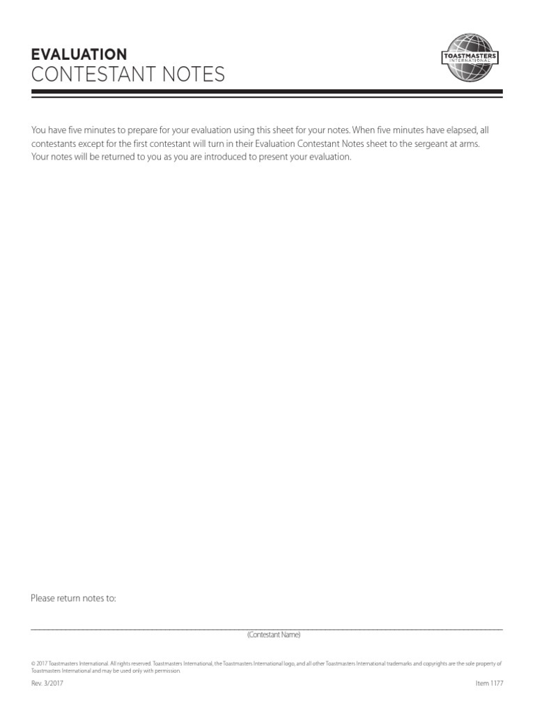 1177 Evaluation Contestant Notes 11-2018 x6 | PDF