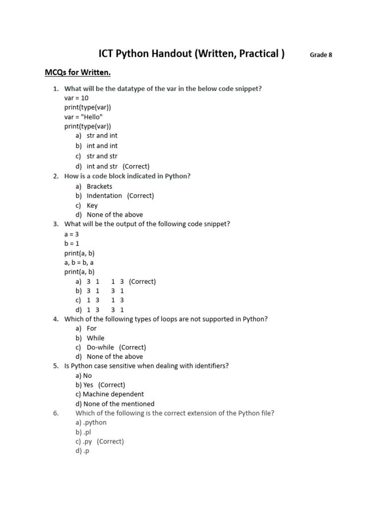 G8 ICT Python Handout | PDF