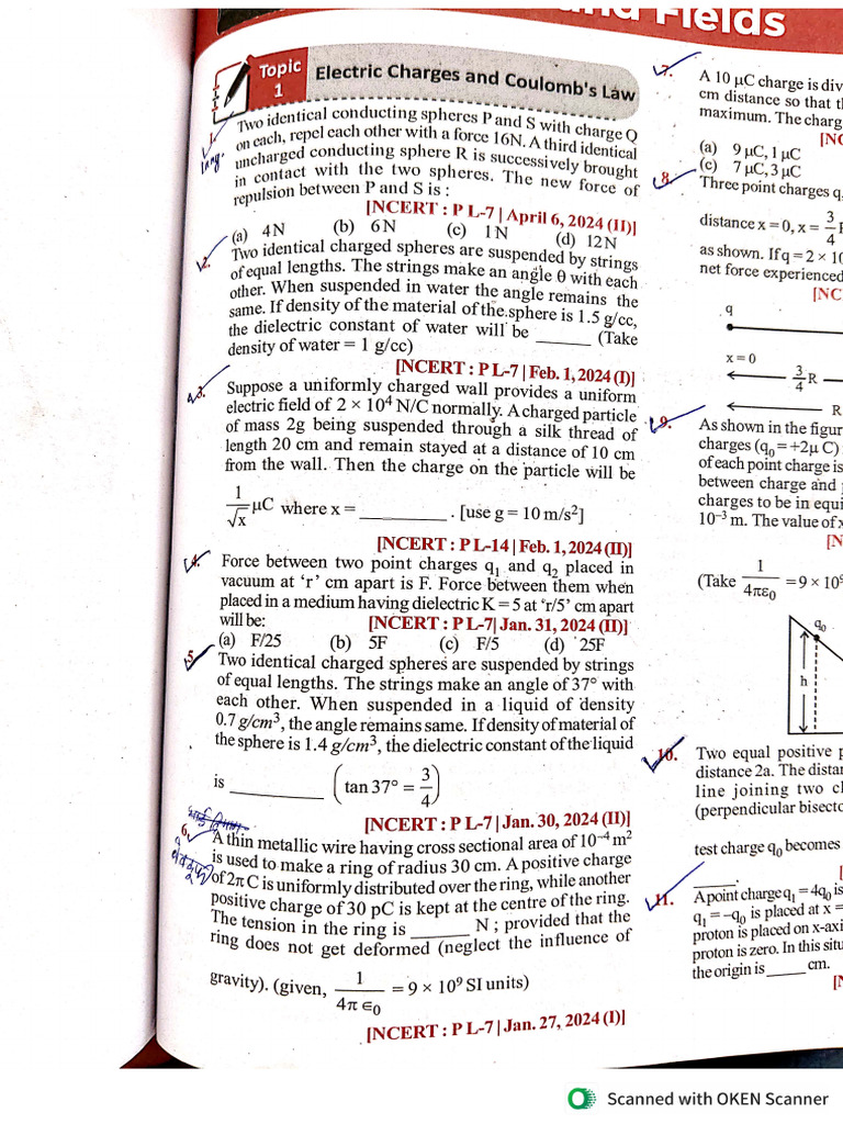 Chapter 1 Electrostatic Jee Pyqs | PDF