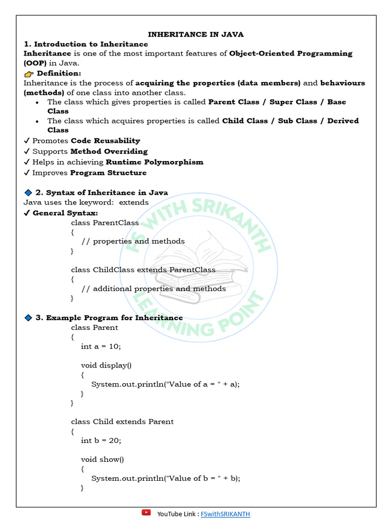 Java Unit II Part 3 INHERITANCE IN JAVA | PDF