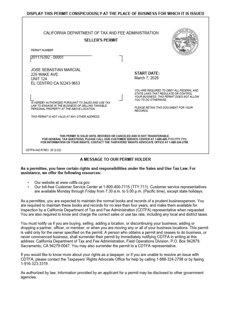 Seller's Permit | PDF