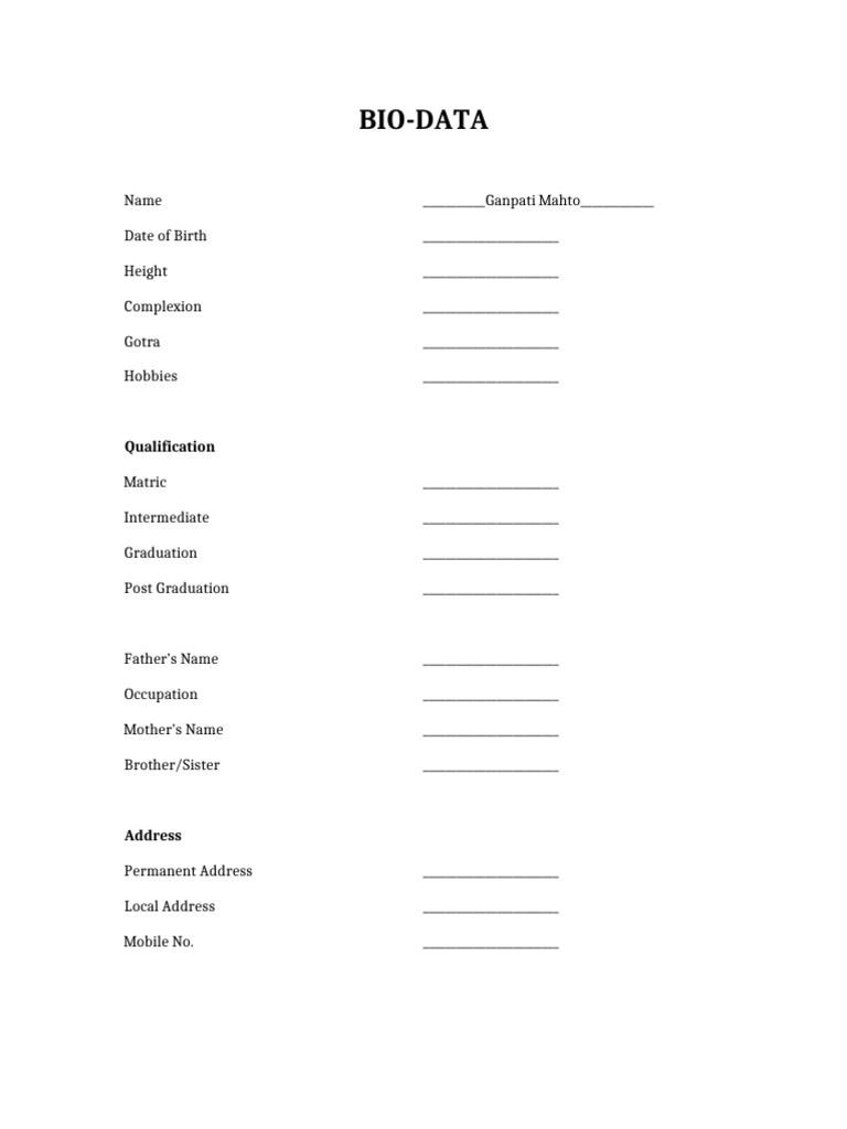 Biodata Template | PDF