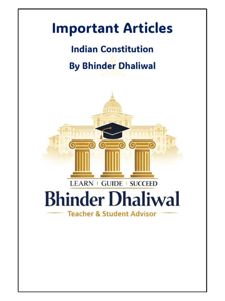 Important Articles - Indian Constitution (Polity by Bhinder) - 1 | PDF