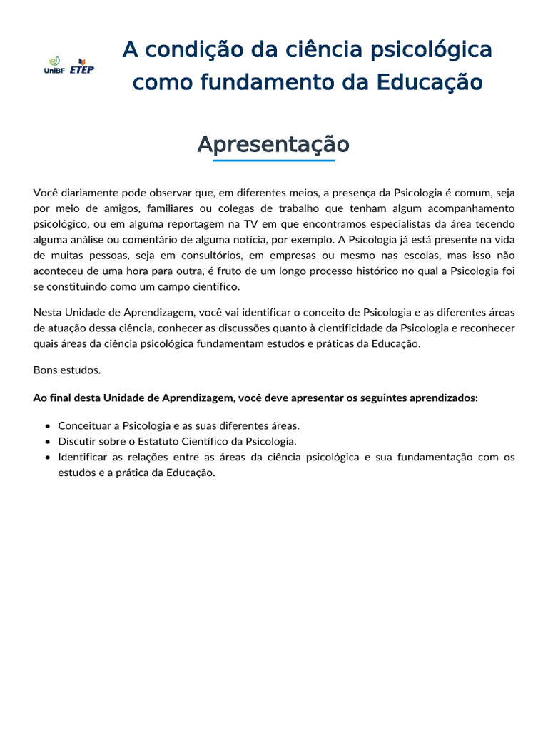 008-A Condição Da Ciência Psicológica Como Fundamento Da Educação | PDF ...