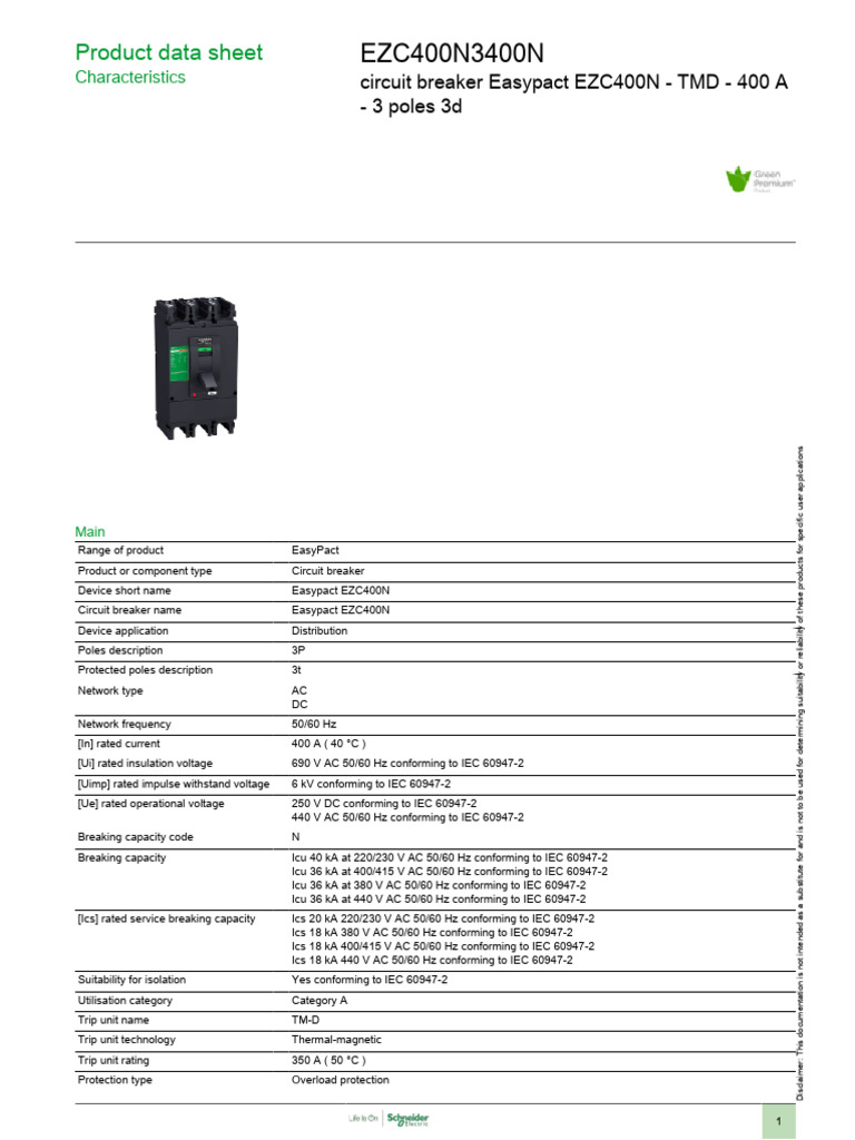EasyPact EZC - EZC400N3400N | PDF | Alternating Current | Voltage