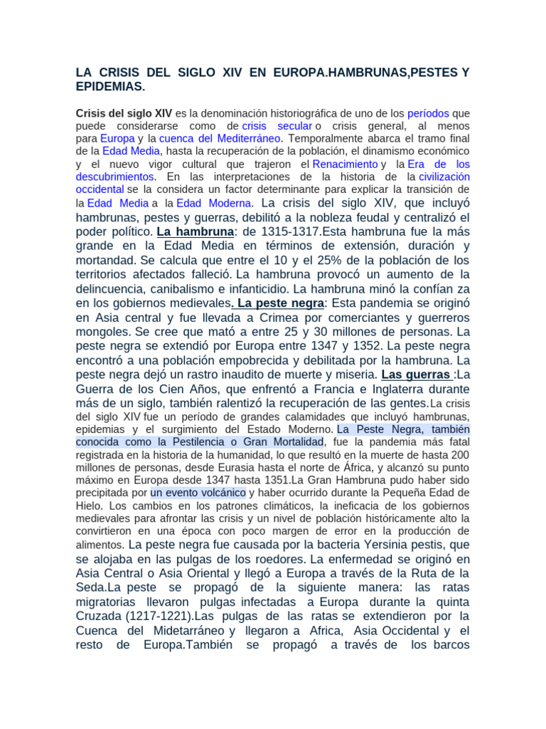 La Crisis Del Siglo Xiv en Europa | PDF | Muerte negra | Edades medias