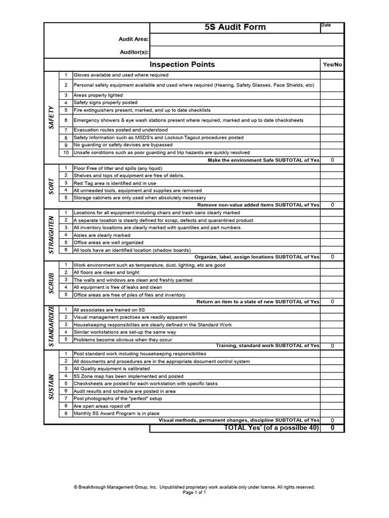 Https Leanmethods - Com Wp-Content Uploads Templates 5S Audit Form | PDF