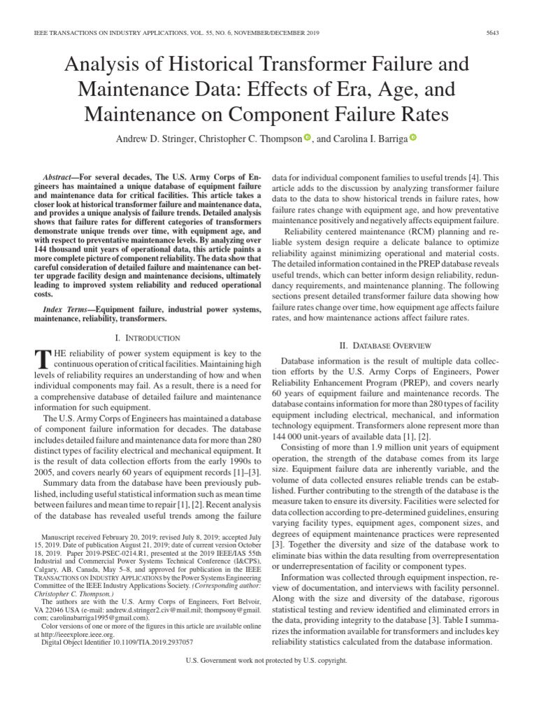 Paper - Analysis of Historical Transformer Failure and Maintenance Data ...