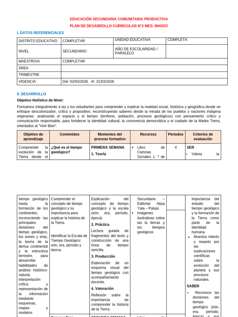 1RO SEC. PDC CIENCIAS SOCIALES.docx | PDF | Escala de tiempo geológico ...