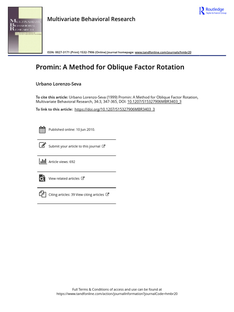 Promin A Method For Oblique Factor Rotation | PDF
