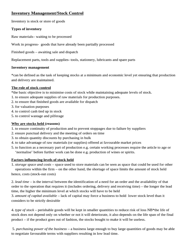 Inventory Management Notes | PDF