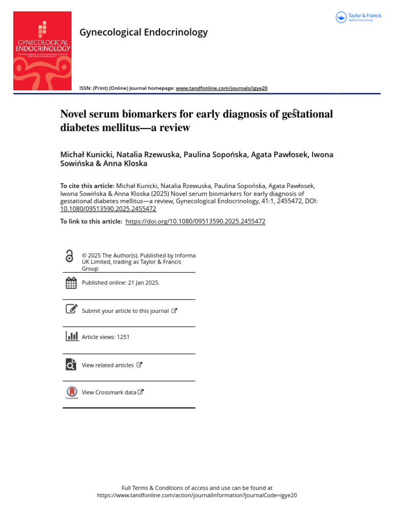 Novel Serum Biomarkers For Early Diagnosis of Gestational Diabetes ...