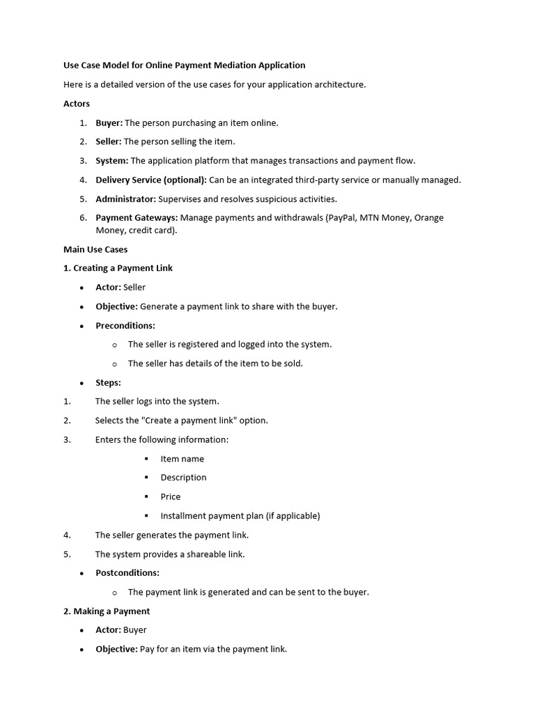 Use Case Model For Online Payment Mediation Application | PDF | Receipt ...