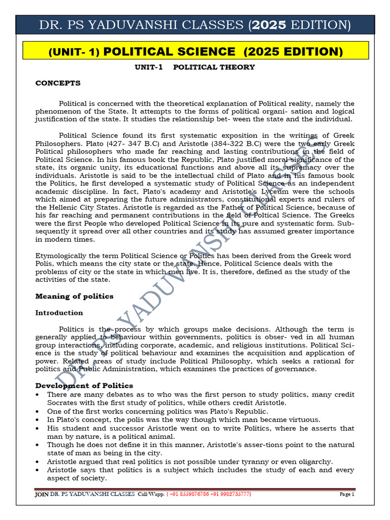 Political Science Unit - 1 | PDF