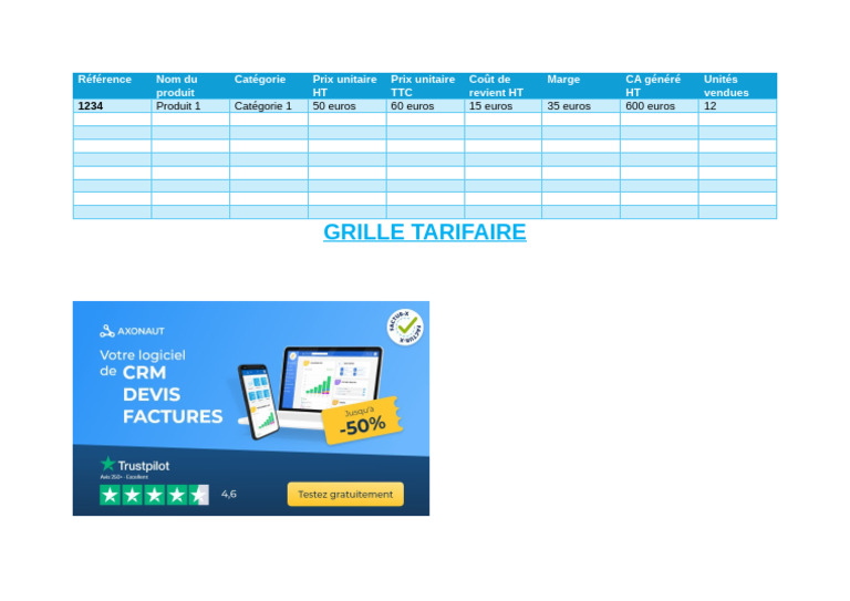 Grille Tarifaire Modele Word | PDF