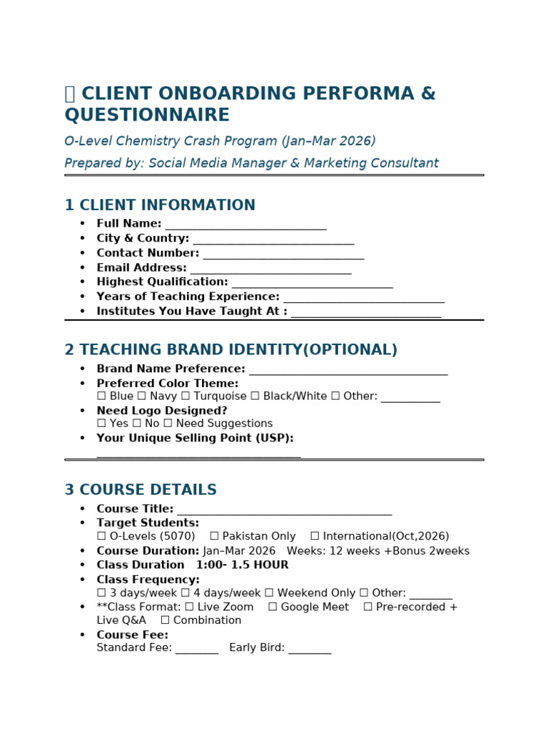 Chemistry Teacher Onboarding Performa | PDF