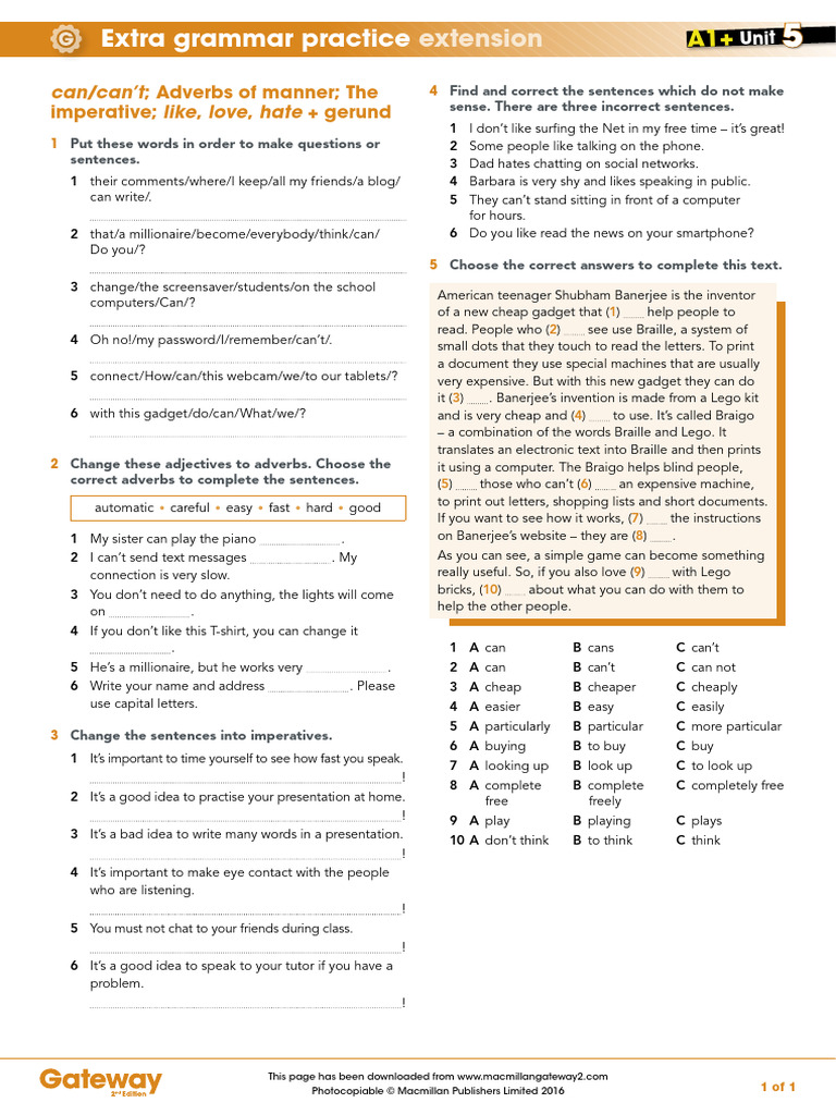A1+ UNIT 5 Extra Grammar Practice Extension | PDF