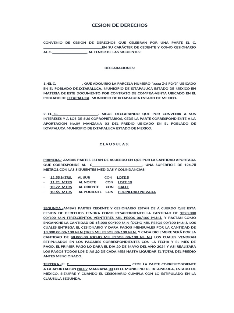 Machote Cesion de Derechos. | PDF