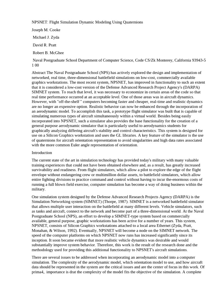 NPSNET Flight Simulation Dynamic Modeling - Full | PDF