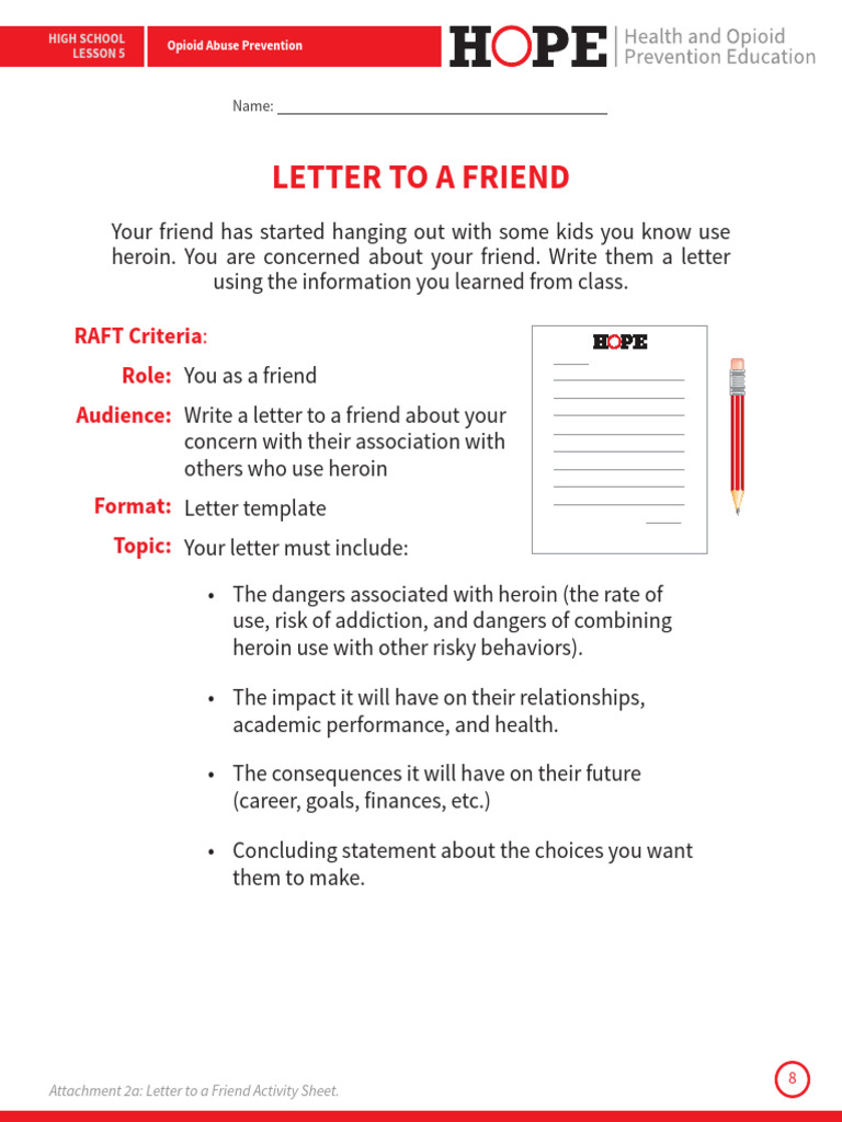 Letter To A Friend: RAFT Criteria: Role: Audience: Format: Topic | PDF
