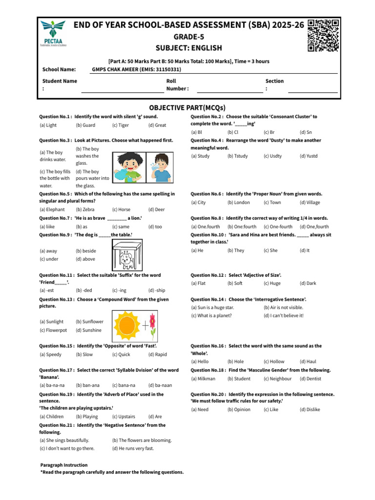 Final Paper Mcqs - Pectaa Final Term 2025-26 | PDF