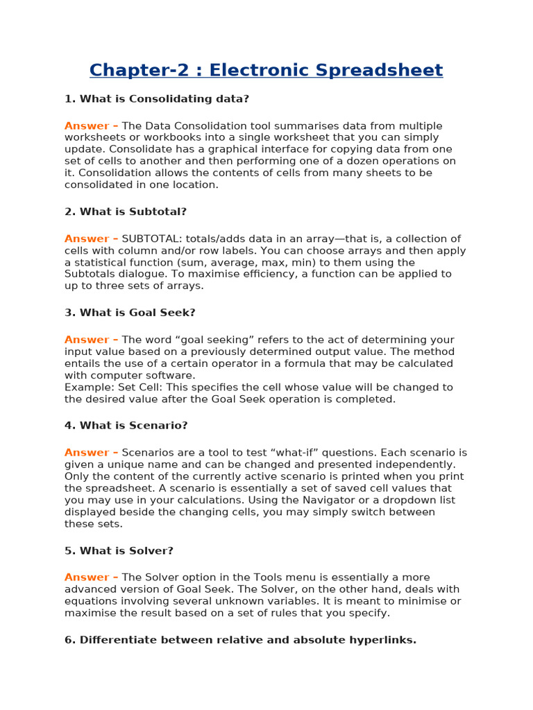 Electronic Spreadsheet Notes | PDF