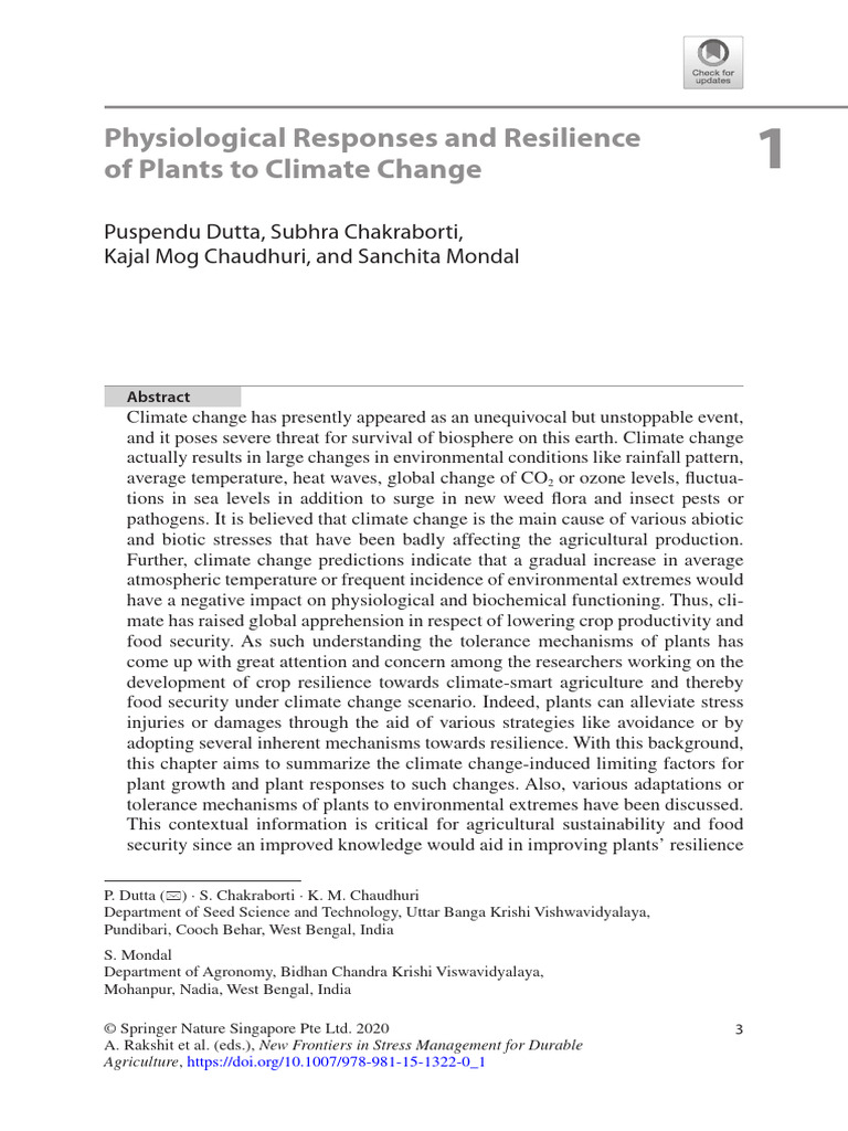 Physiological Responses and Resilience of Plants To Climate Change | PDF