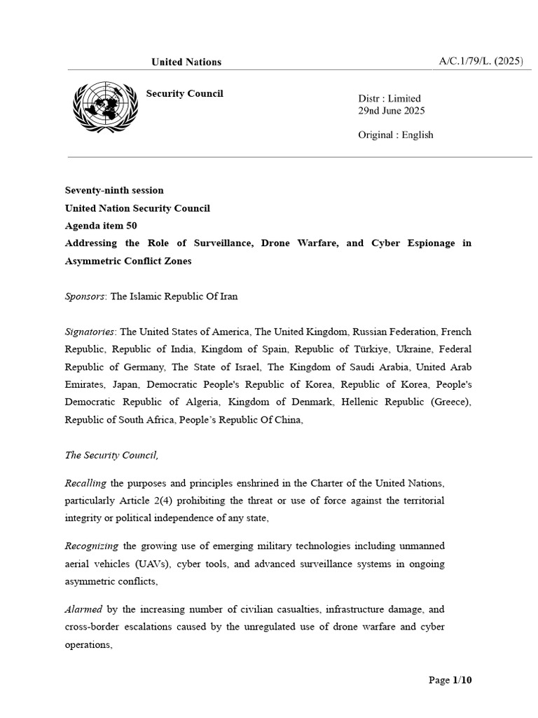 Draft Resolution 1.0 | PDF | United Nations Security Council ...